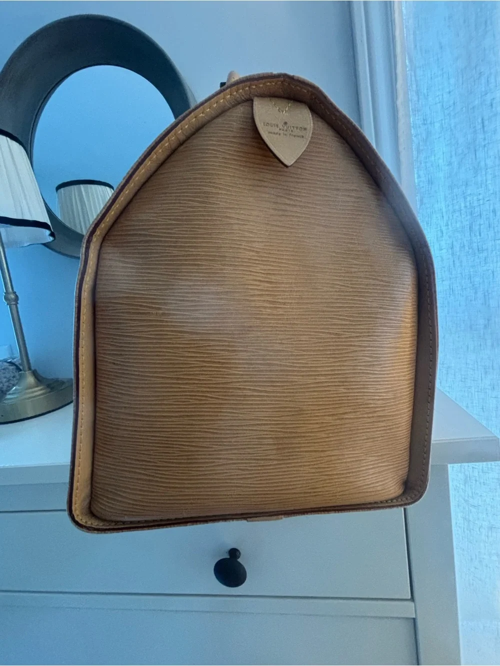 Louis Vuitton(authenticated)Tan Epi Leather Duffel with Colorful Geometric Strap - Picture 7 of 11